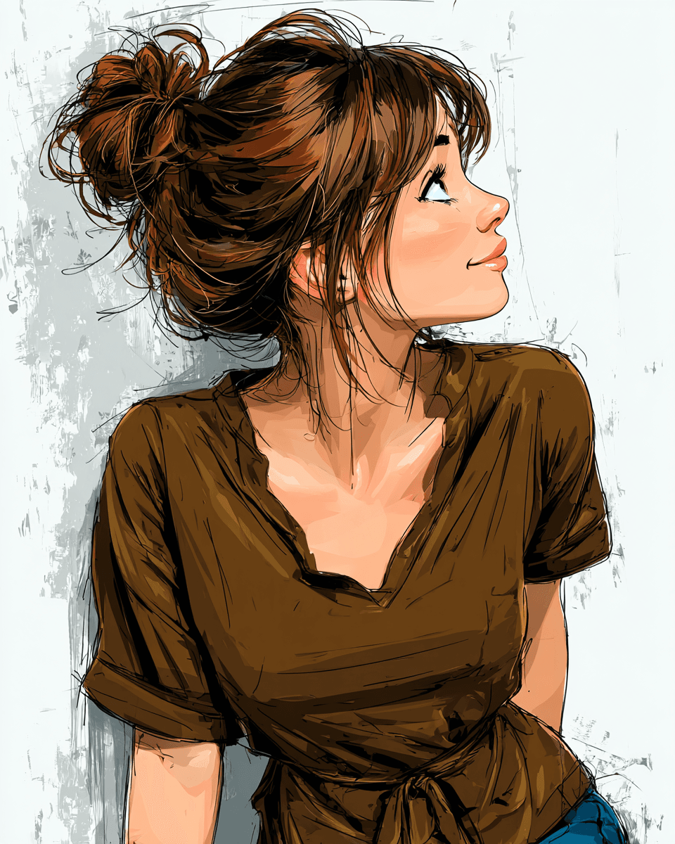 AI generated: minimalist, very basic, simplified continuous line drawing of a beautiful woman, in the style of pen...