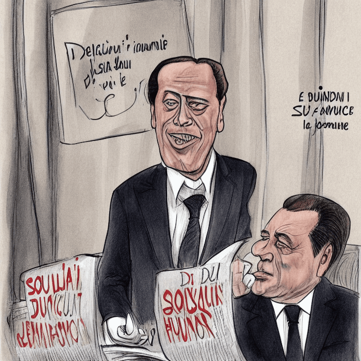 AI generated: dessin caricature Intervenant, Silvio Berlusconi "c'était aussi son gros ... ... ... (attente interm...