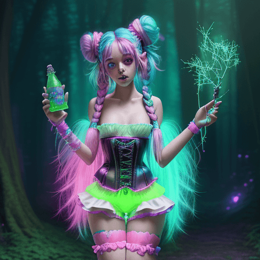 AI generated: photorealistic magical wizards tree forest Rave with a beautiful druid raver brat girl with cute inn...
