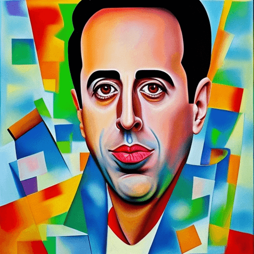 AI generated: Cubist painting of Jerry Seinfeld
