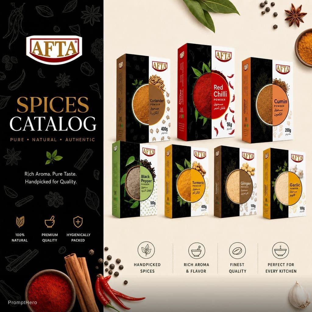 AI generated: use reference spices images as same to create a SPICES catalog  theme Front page,arrange proper way ...