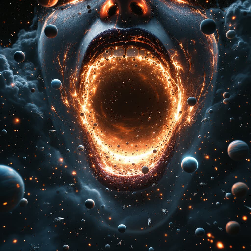 AI generated: enormous giantess captain marvel brie larson
bigger than a galaxy floating in space, minuscule plane...