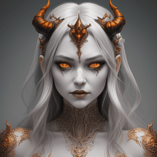 AI generated: the face of a woman dressed in demon attire, in the style of light gray and light gold, vibrant illu...