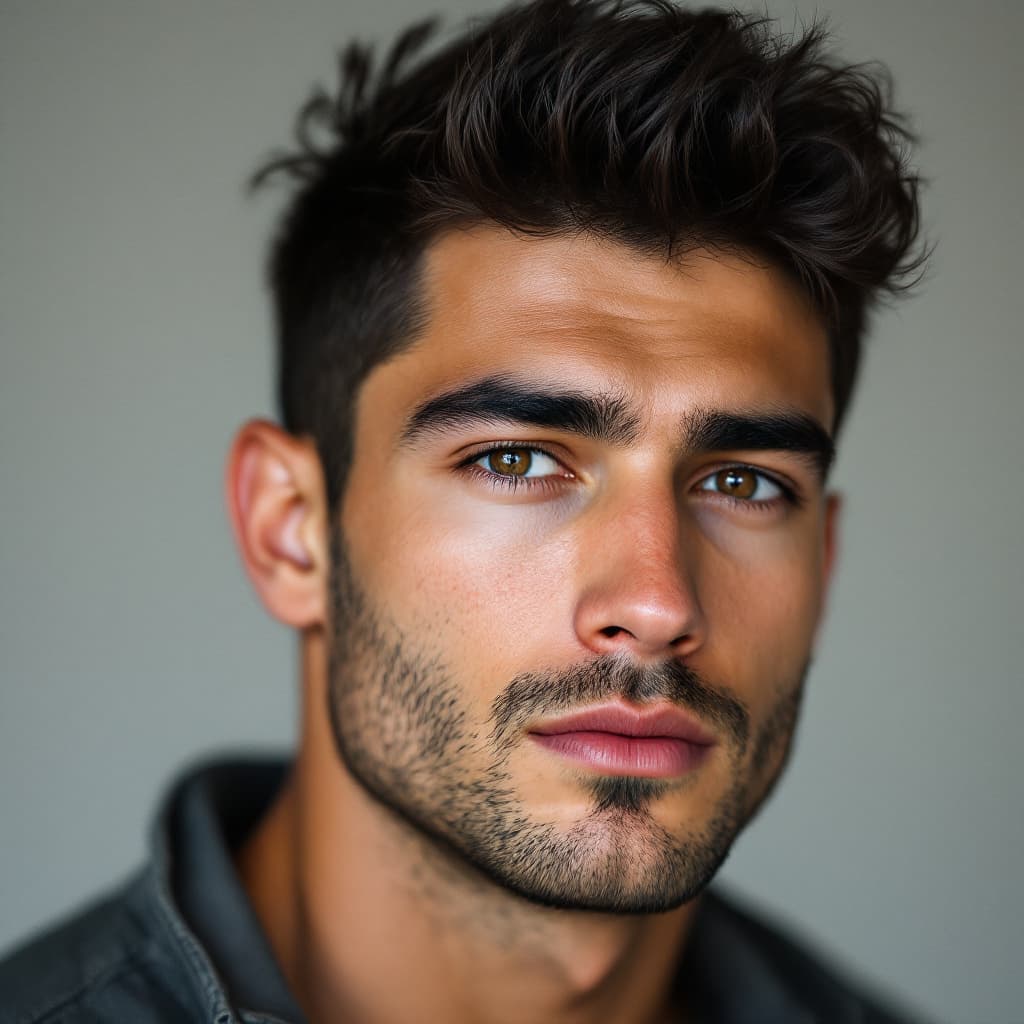 AI generated: A male in his 20's,muscular, face is very masculine. chin widht is very narrow,
realistic,real,looks...