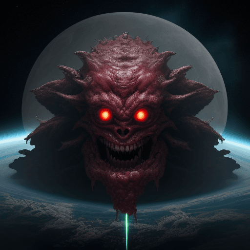 AI generated:  high quality foto of a bloody monster from energy, in space,  8k, big clows, lange zunge, lange dün...