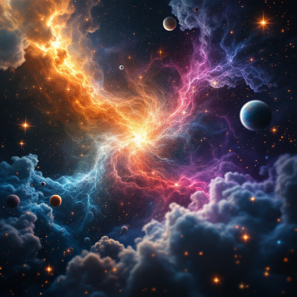 AI generated: A view of galaxies in a parallel universe where the known rules of nature do not apply. Fuzzy nebula...