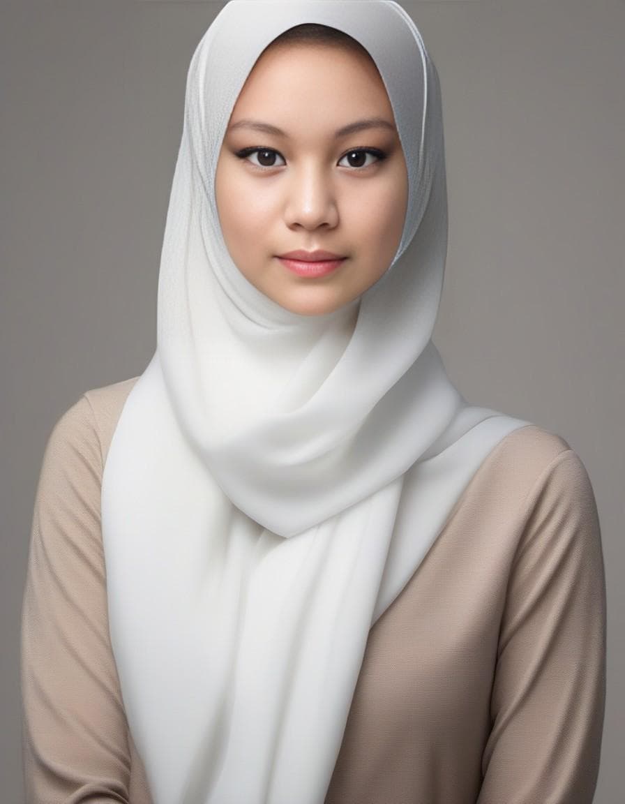 AI generated: best quality, masterpiece, realistic:1.3) , (detailed) , a woman in a white luxury hijab and woman's...
