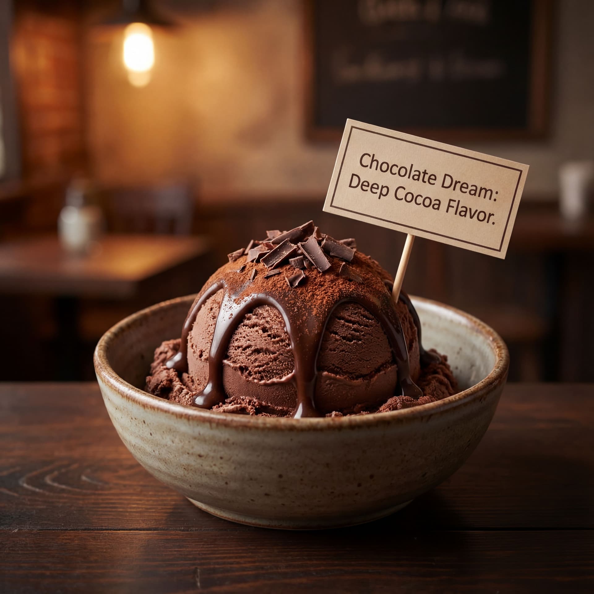 AI generated: generate img on "Chocolate Ice Cream Chocolate Dream Deep cocoa flavor for the true chocolate lover....