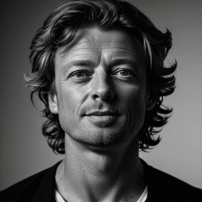 AI generated: simon baker -black and white lighting - portrait -