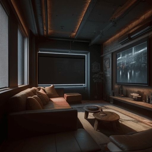 AI generated: Photo of a ultra realistic  architectural interior gaming and bar room in a house , warm lights,wall...