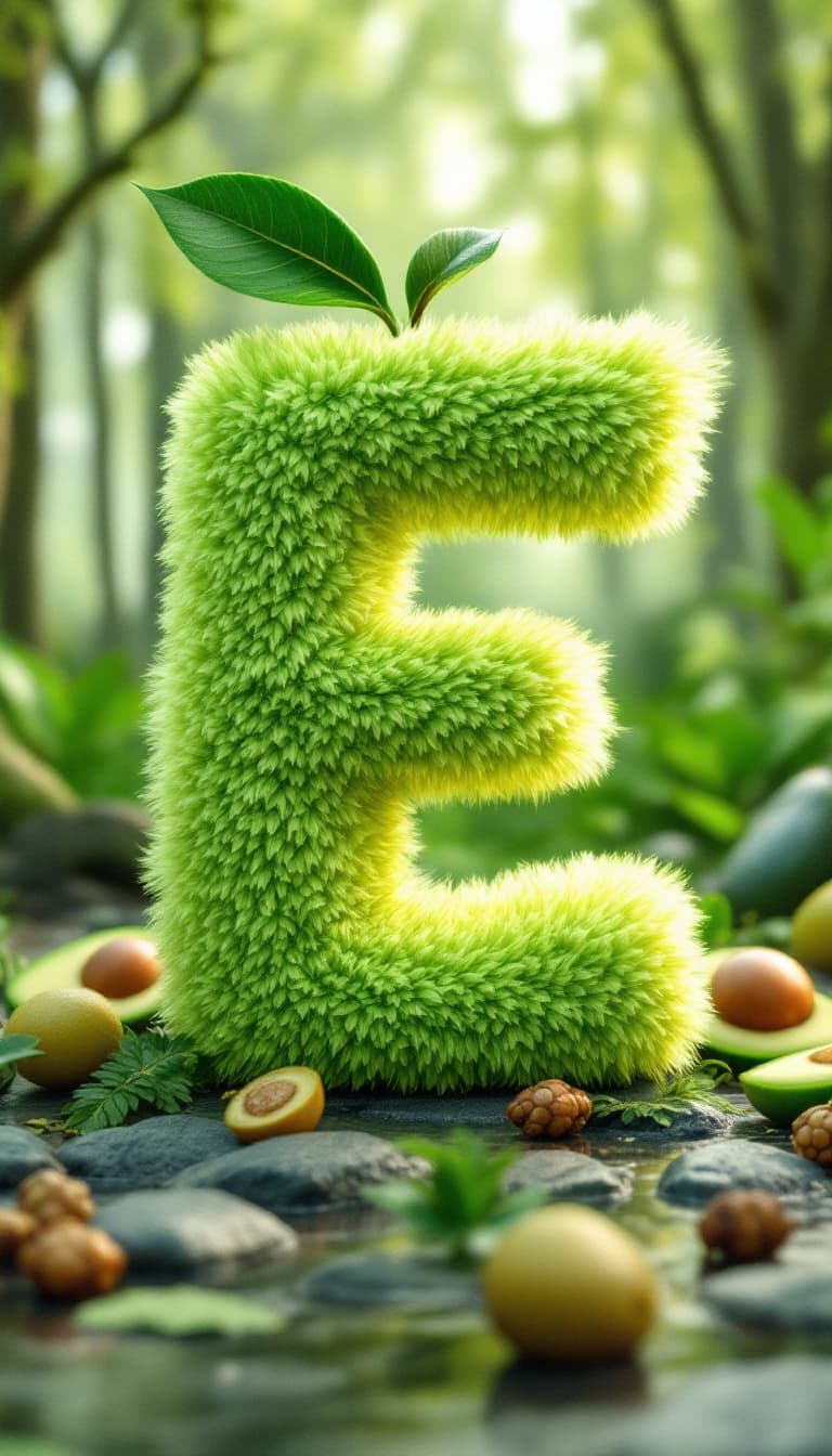 AI generated: The letter E made of avocado texture, a fluffy 3D, blender and unreal engine, high quality, volumetr...