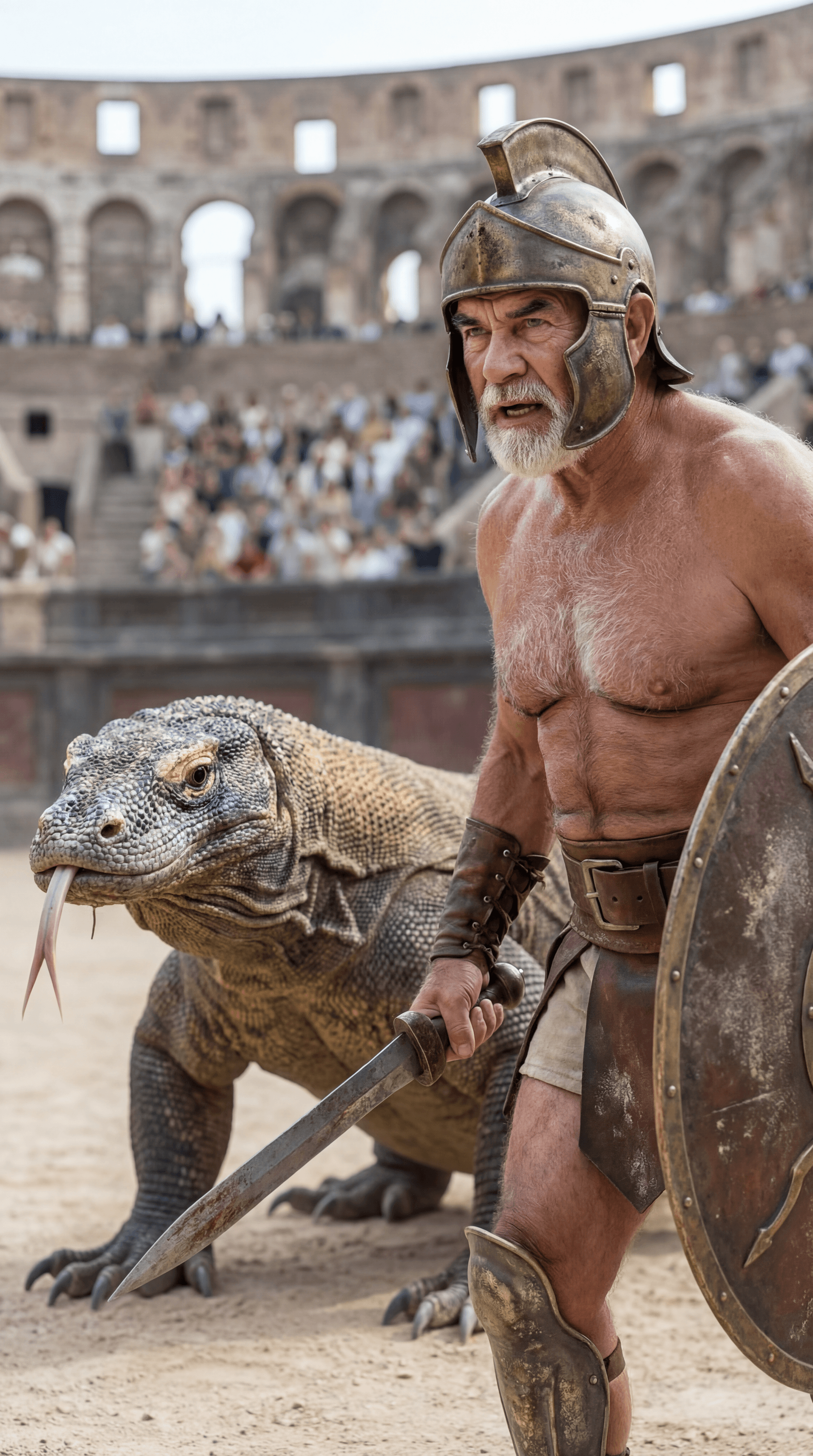 AI generated: Ultra-realistic documentary-style photography inside the Roman Colosseum.
CAMERA ANGLE: high-angle f...