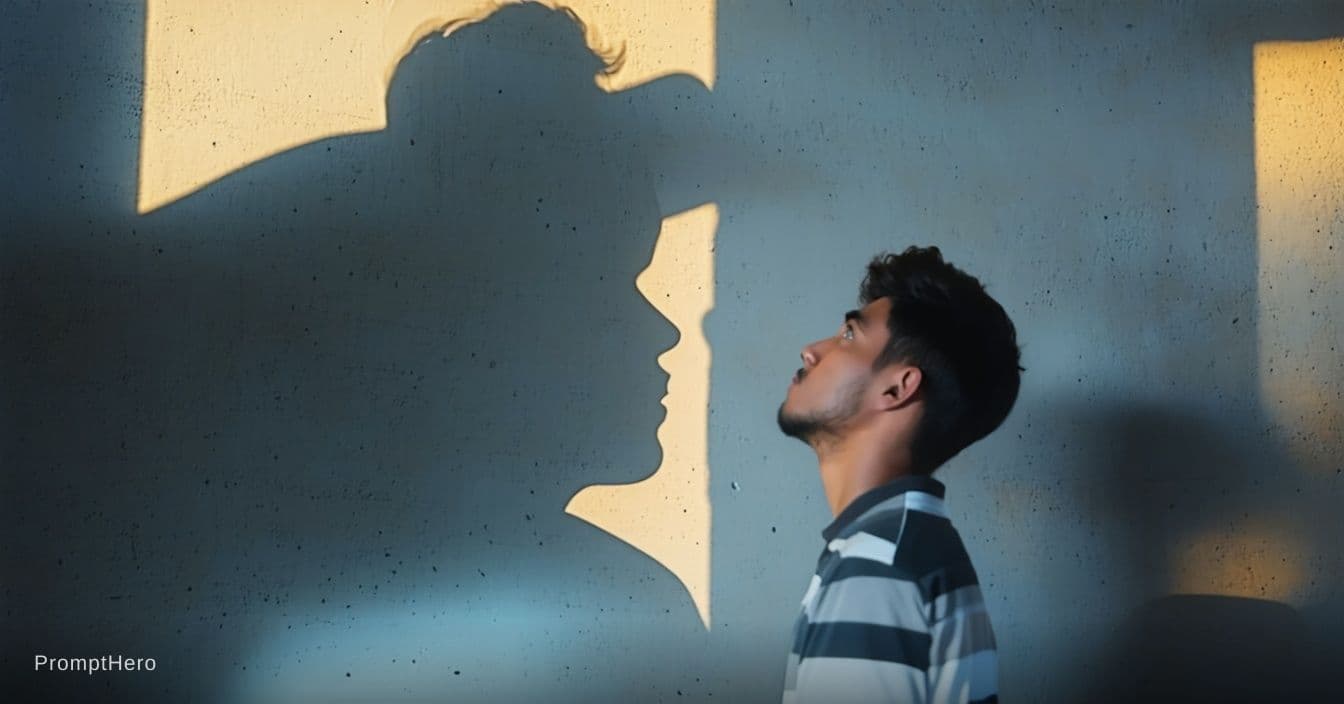 AI generated: him looking up at a penis shadow dont change anything about the image just make a penis shadow BIG o...