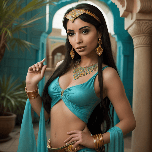 AI generated: Create a high-resolution, realistic photograph of Princess Jasmine from Disney. She should appear se...