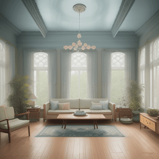 AI generated: High resolution photography interior design, dreamy sunken living room conversation pit, wooden floo...