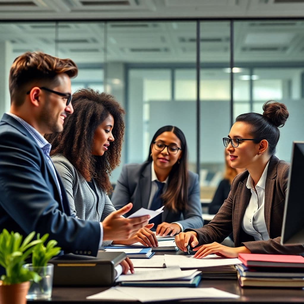 AI generated: a series of realistic diverse tax professionals working in office