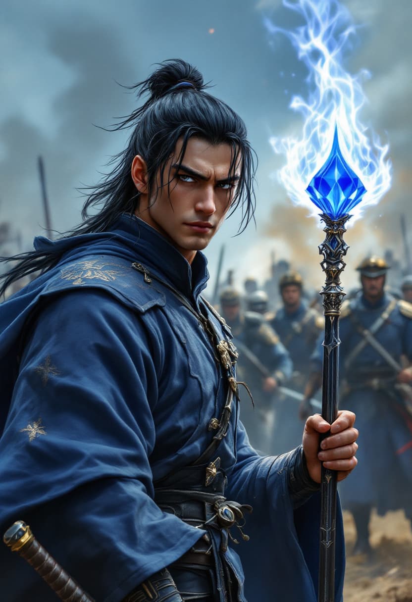 AI generated: Photo realistic, book cover-quality battle scene, a few Japanese style samurai are fighting a soldie...