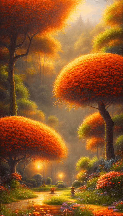 AI generated: summer landscape, orange color, Bokeh, insanely detailed and intricate, hypermaximalist, elegant, or...