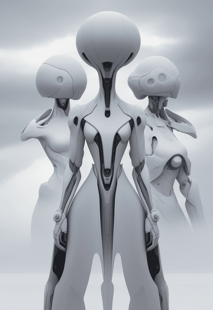 AI generated: two people with unusual head that completely cover their heads, they are dressed in white clothes an...