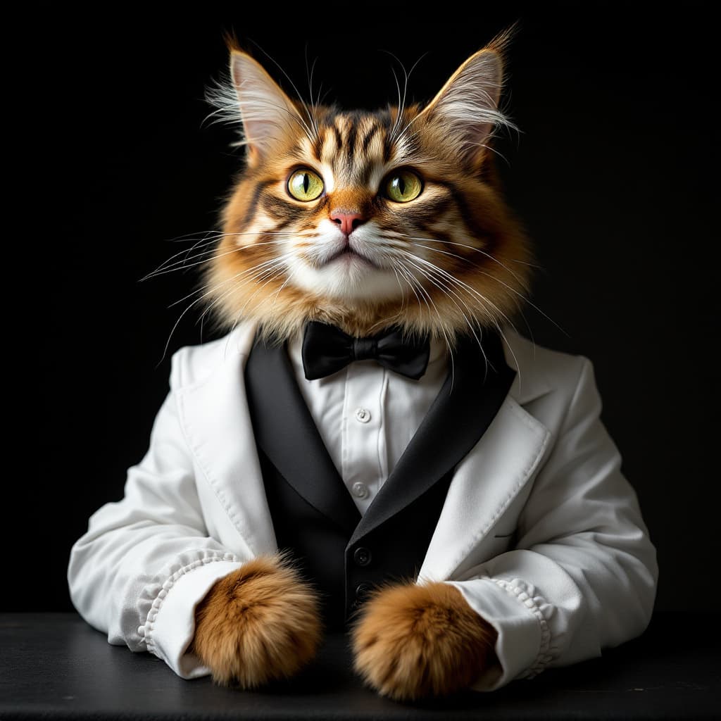 AI generated: gato tuxedo vestido de cheff