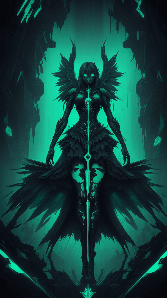 AI generated: digital art by zacharlta, in the style of green and cyan, angelcore, poster art, crowcore, depicts r...