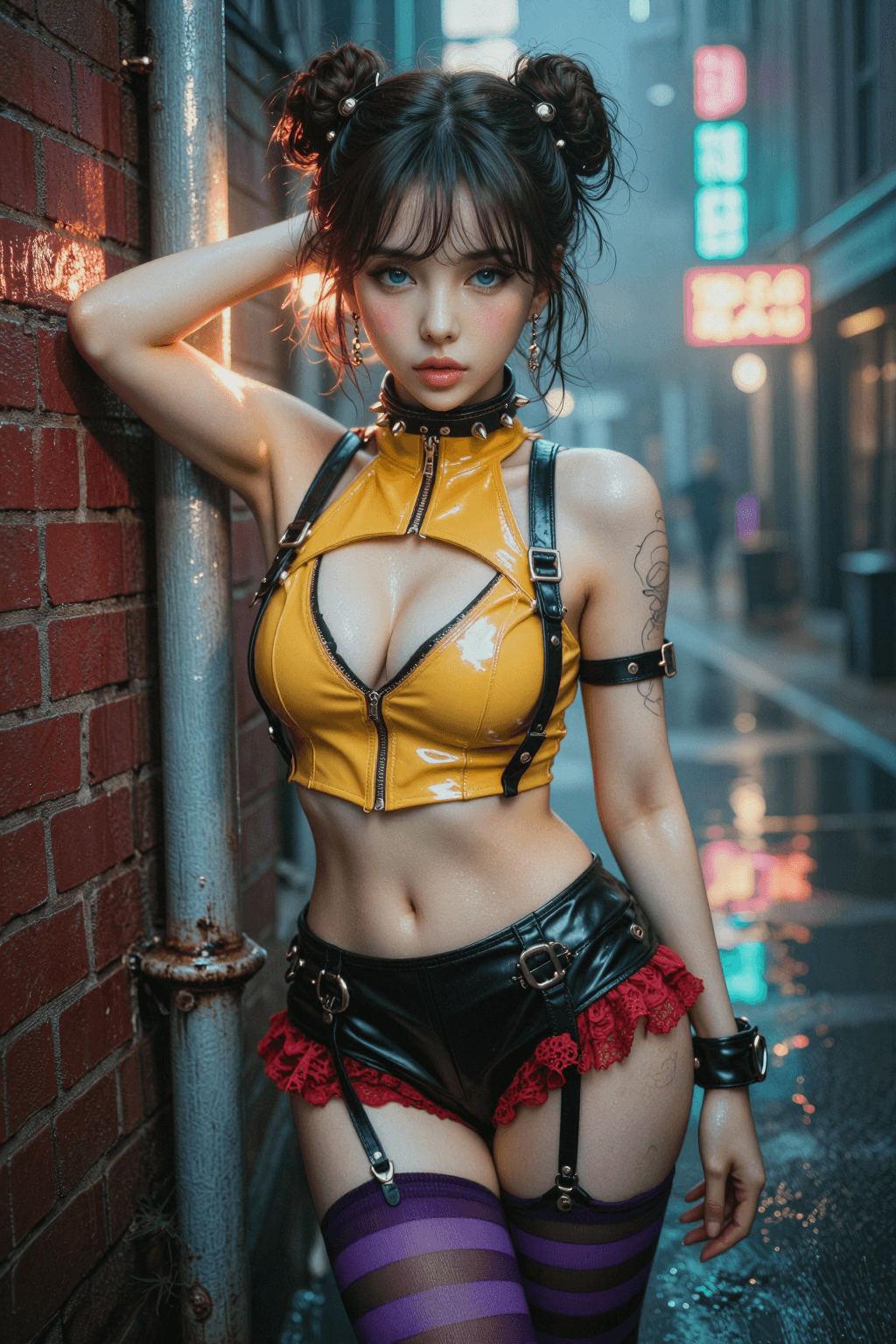AI generated: This is a striking, medium-full portrait shot of an edgy, cyberpunk-inspired female character posing...
