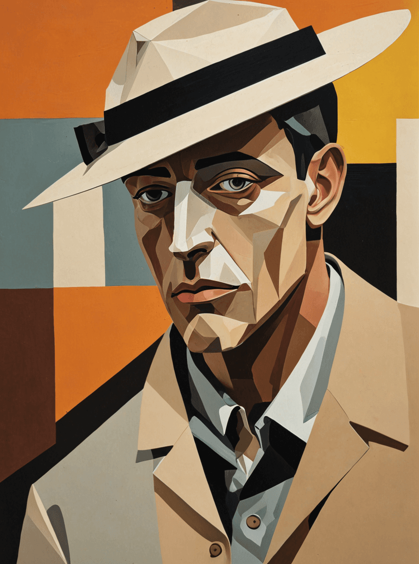 AI generated: Create a covered oil painting featuring an unknown motif, blending the styles of Guy Billout and Geo...