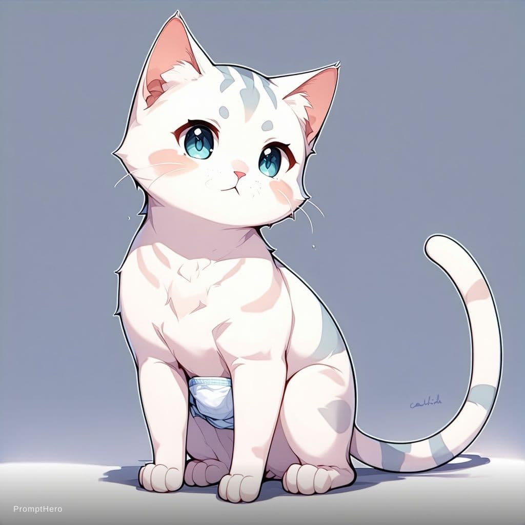 AI generated: Cute catboy wearing a diaper, white_diaper, cat_boy, short_hair, 4k, anime