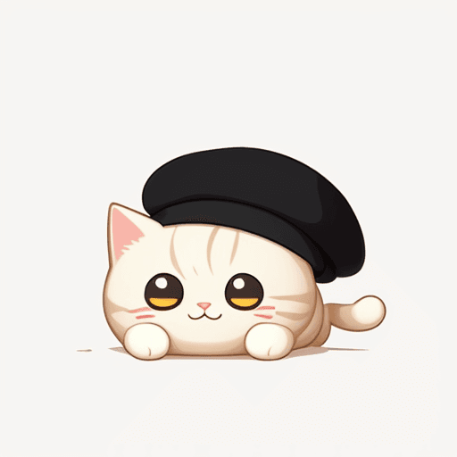 AI generated: simple cute 2d sticker, cream cat in a french black beret, cream cat, 2d game art, on a white backgr...