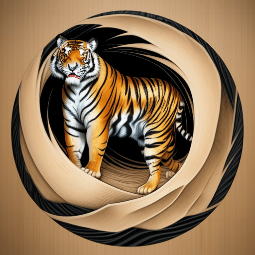 AI generated: full body tiger in a bamboo wood with waves over a rock 
japanese traditional tattoo art print, in t...