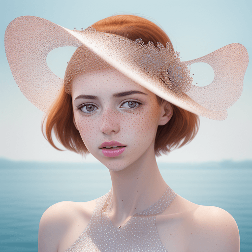 AI generated: a woman with freckled skin is photographing her face, in the style of dmitry kustanovich, delicate m...