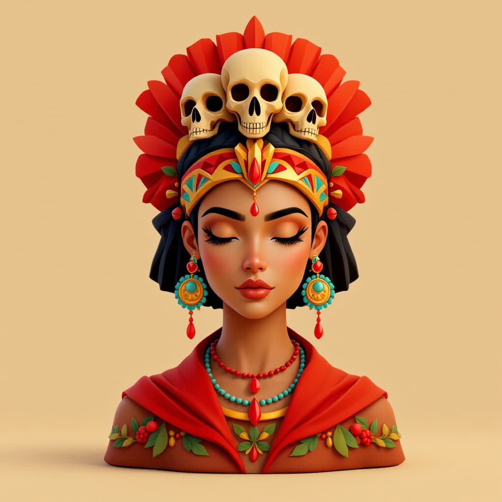 AI generated: /imagine prompt: Stylized 3D bust of a serene tribal goddess with symmetrical features, golden-brown...