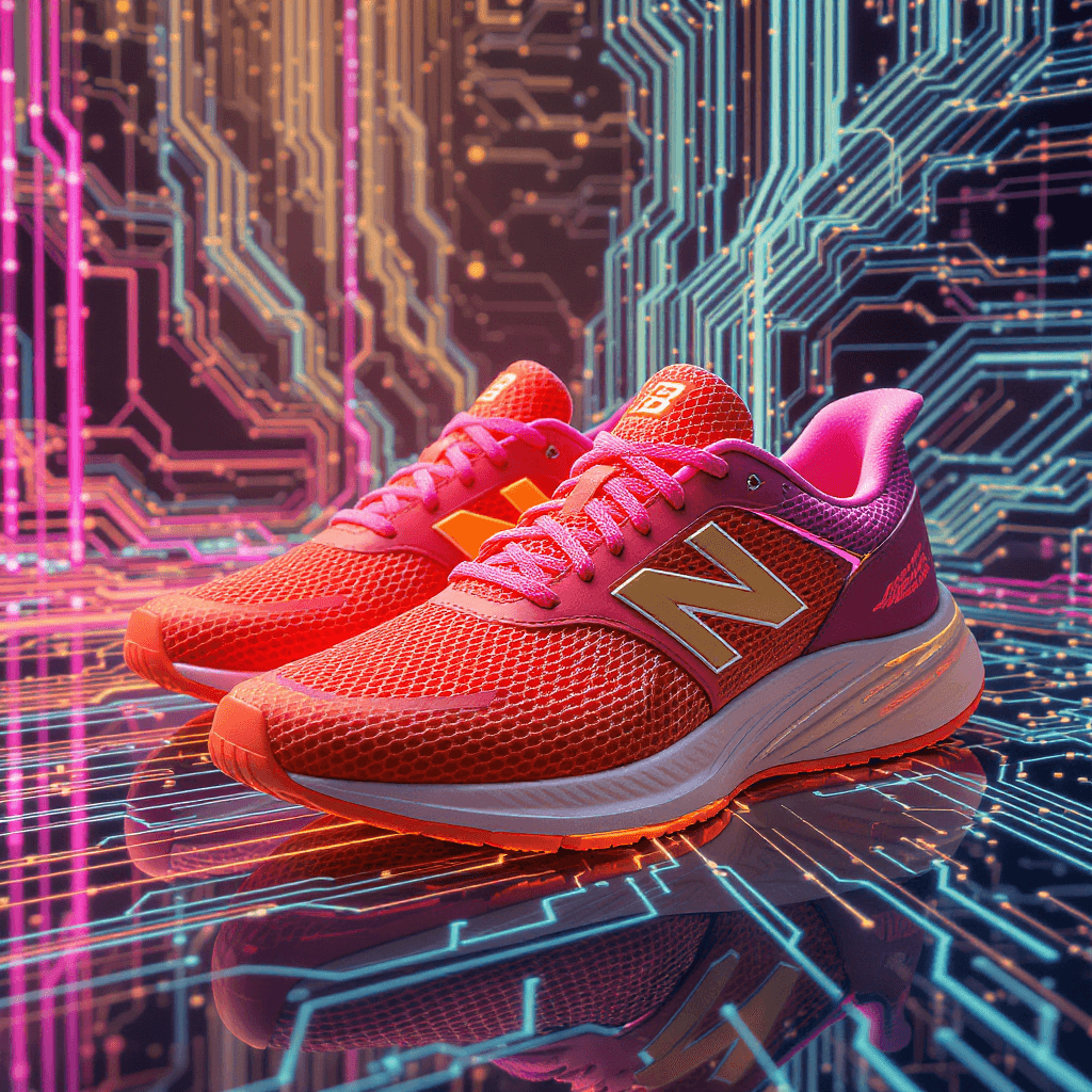 AI generated: Concept design, New Balance, shoes of the future, nanotechnology, warm bright palette, open composit...
