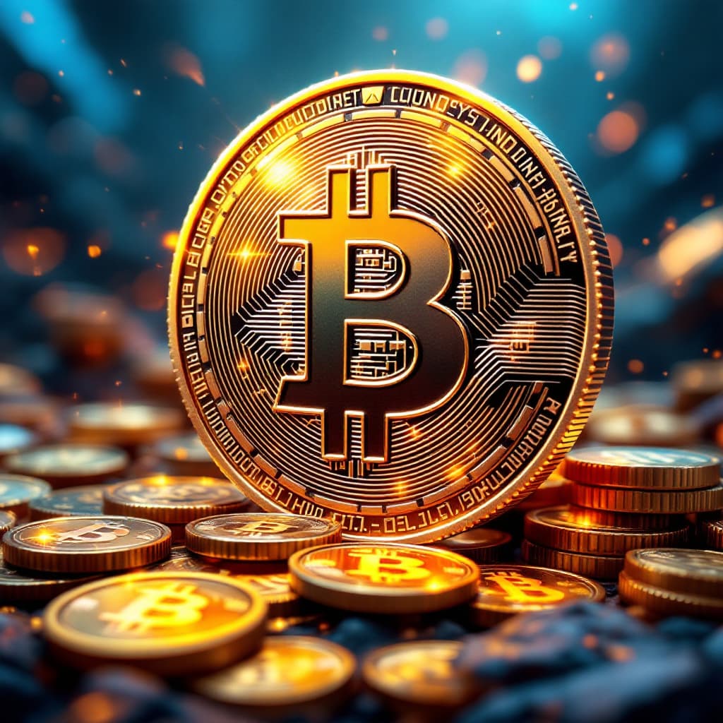 AI generated: coin on the middle says detailed sharp "Crypto Synergy" background with coins and colors effect popu...