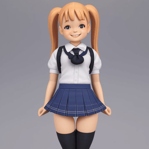 AI generated: tiny schoolgirl 3 foot tall, ultra micro skirt showing panties, realistic
 smiling