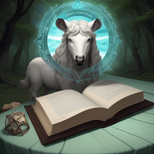 AI generated: Gere uma imagem do Agnus Dei: destaque o olhar sereno do cordeiro sobre um livro fechado com sete se...