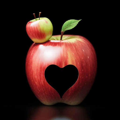 AI generated: An apple with 2 eyes on a black background