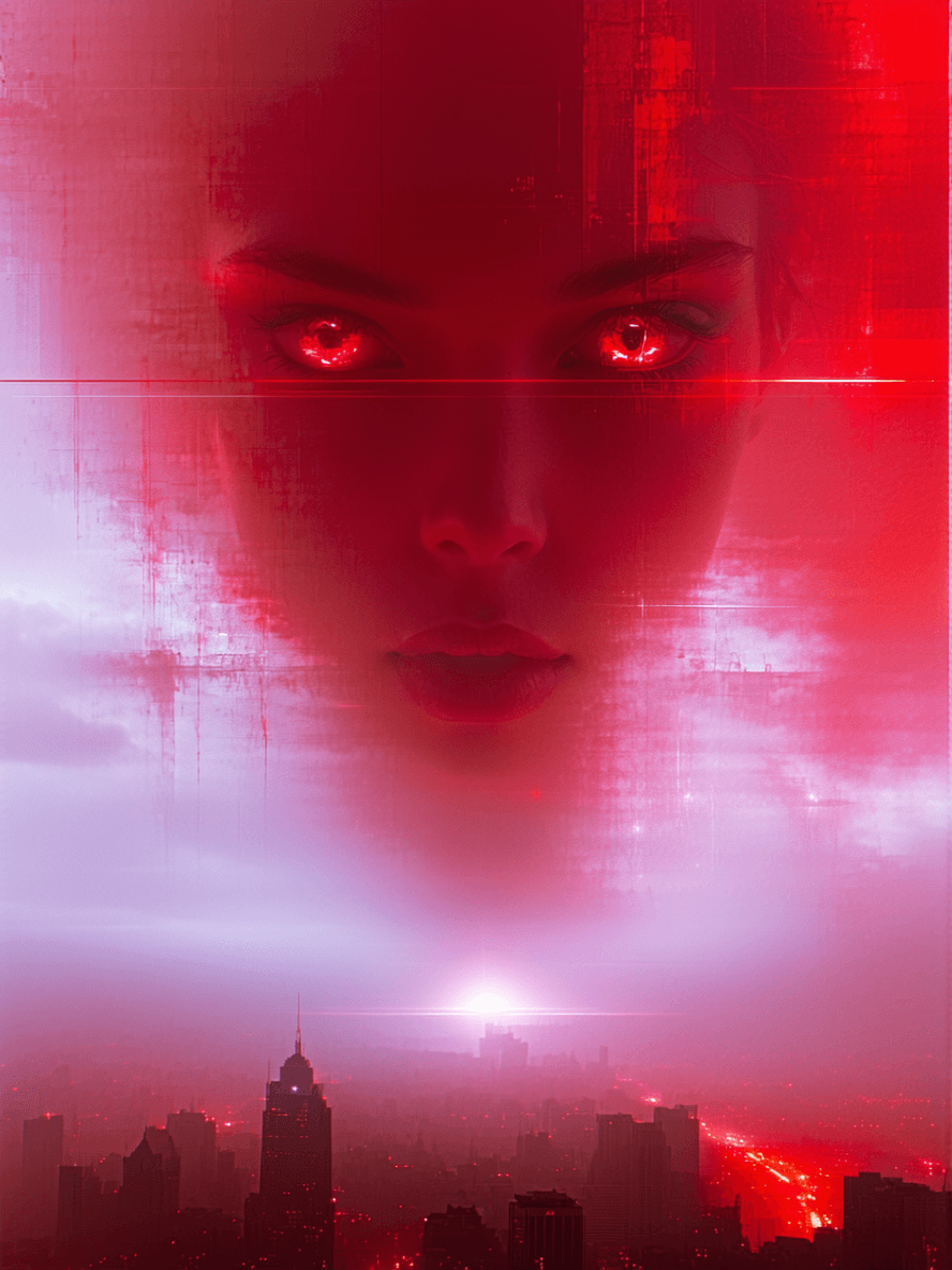 AI generated: Create an amazing futuristic dystopian image. Epic, cinematic. Subtle red and white highlights. Dyst...