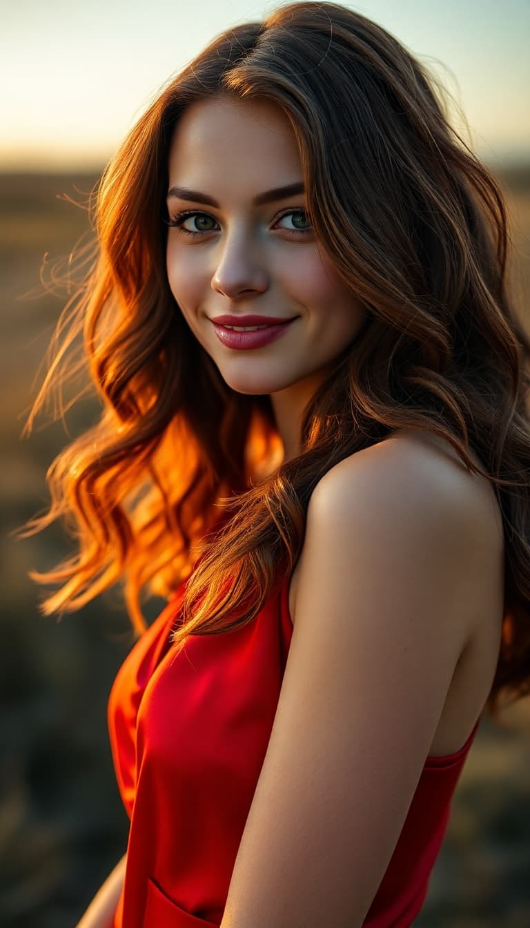 AI generated: "Fine art cinematic photography. Vertical full-body portrait, Warm golden hour image of a lithe supe...