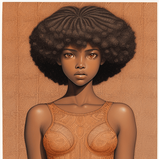AI generated: Intricate intaglio etching of a 15 years old girl whith perfect skin ::5 The girl is beautiful, afro...