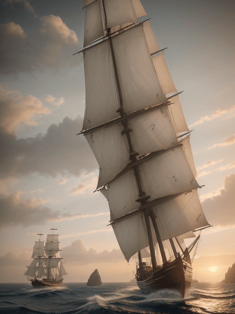 AI generated: Photo of a ultra realistic sailing ship, dramatic light, pale sunrise, cinematic lighting, battered,...
