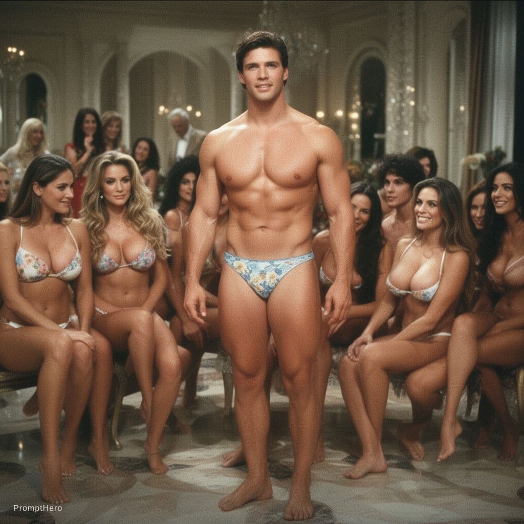 AI generated: produce pictures of a nineties telenovela care-free playboy heartthrob vain villain with his many na...