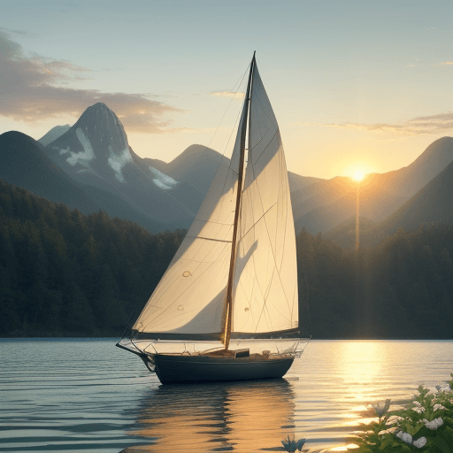 AI generated: cartoon of a small sailboat gracefully approaching from the distance with a painting made of carved ...