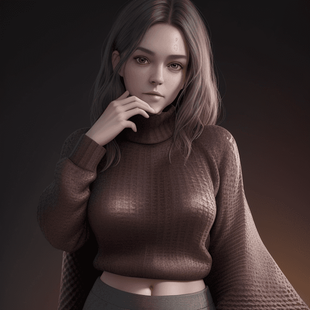 AI generated: Masterful Rendering, 20 year, hands on Chin pose, Detailed And Perfect Face, Dark Maroon Sweater, Wa...