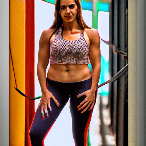AI generated: Beautiful portuguese girl fitness trainer, stands and shows her perfect figure to her full height, w...