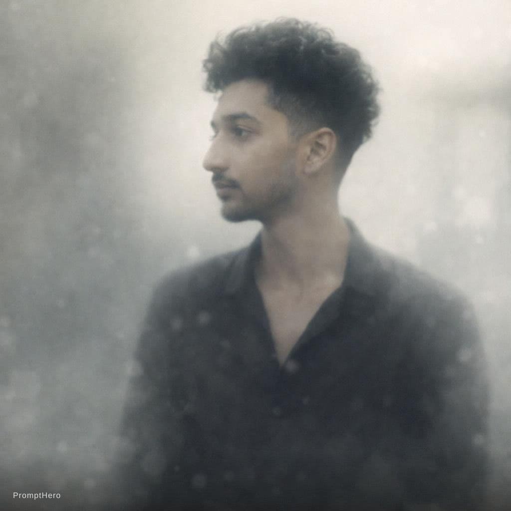 AI generated: blurry image of a Boy , in the style of minimalist beauty, androgynous, light black, mote kei, seren...