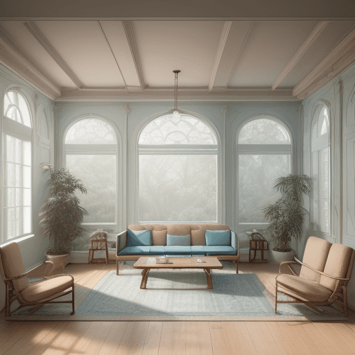 AI generated: High resolution photography interior design, dreamy sunken living room conversation pit, wooden floo...