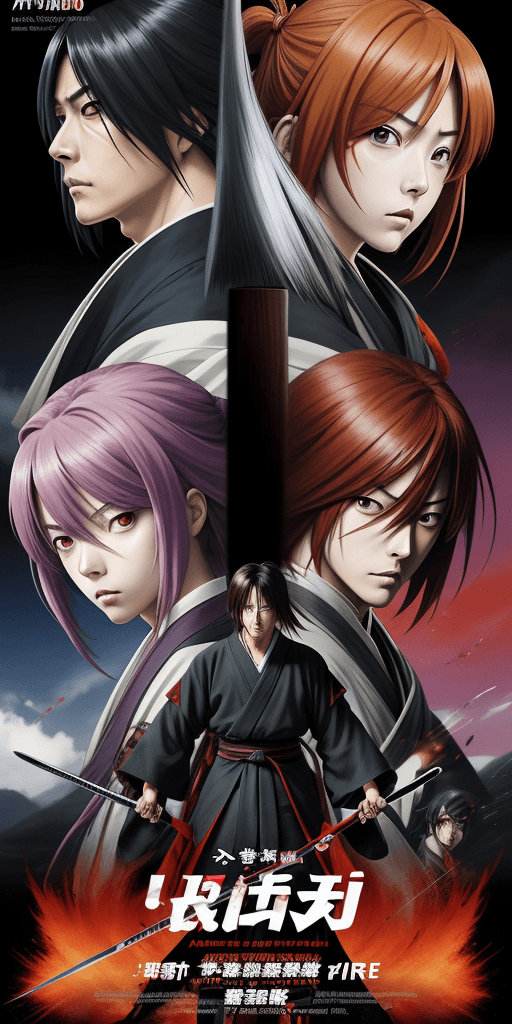 AI generated: anime action movie poster, Himura Kenshin, in the style of Nobuhiro Watsuki --ar 1:2 --stylize 750 -...