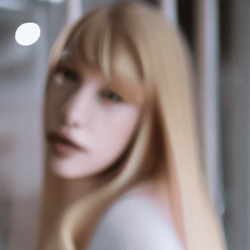 AI generated: photo featuring a girl model, blondy color hair, 300mm f/5. 8, light silver and white, optical, soft...