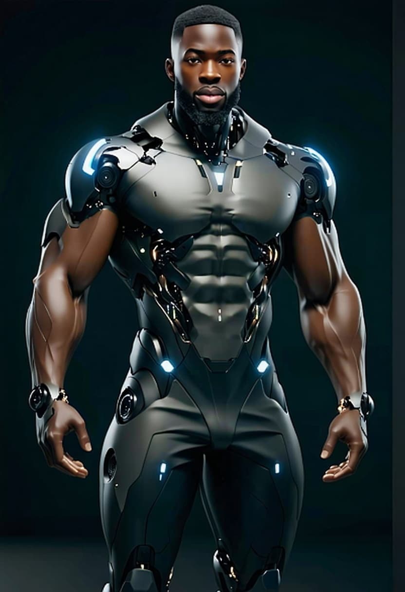 AI generated: Create a new image of the reference character: this AI Black male character operative, Aetheron (Tan...